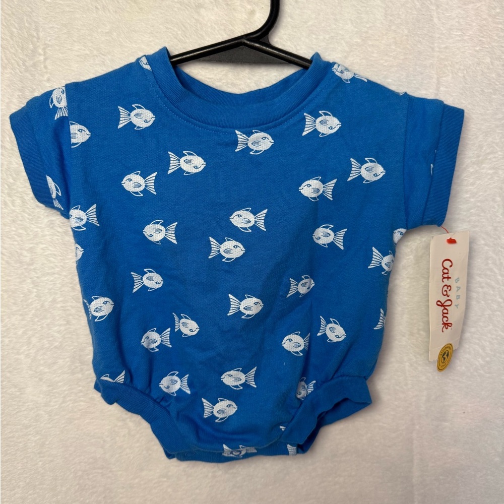 Baby Boy Clothes New Cat & Jack Newborn Blue Fish Romper Outfit